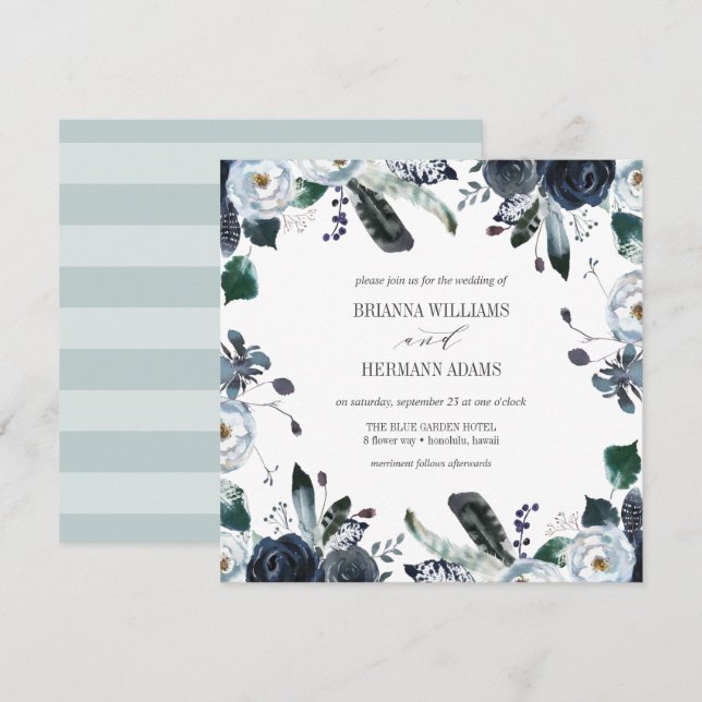 Something Blue | Boho Botanical wedding Invitation (Front/Back)