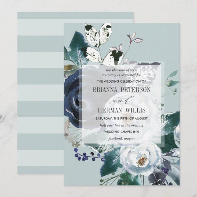 Something Blue Boho Chic flower wedding Invitation (Front/Back)