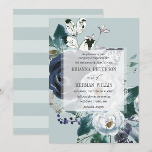 Something Blue Boho Chic flower wedding Invitation