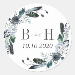 Something Blue   Boho Chic Monogram Wedding Classic Round Sticker