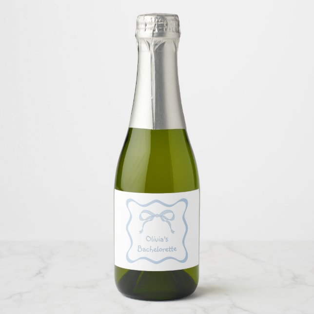 Something Blue Bow Bachelorette Party Champagne Sparkling Wine Label (Front)