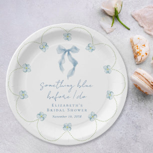 Something Blue Bow Bridal Shower Paper Plate