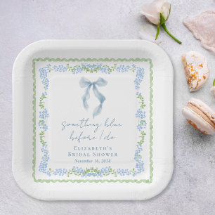Something Blue Bow Bridal Shower Paper Plate