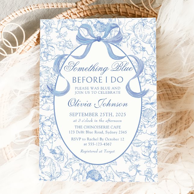 Something Blue Bow Chinoiserie Bridal Shower Invitation (Creator Uploaded)