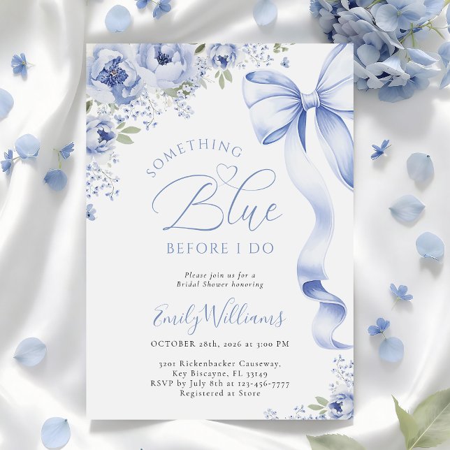 Something Blue Bow Floral Bridal Shower Invitation (Creator Uploaded)