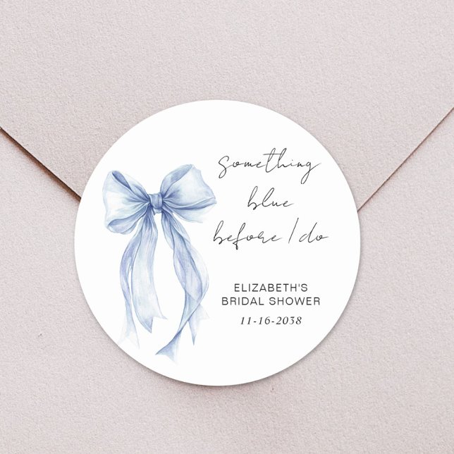 Something Blue Bow Watercolor Bridal Shower Classic Round Sticker (Creator Uploaded)