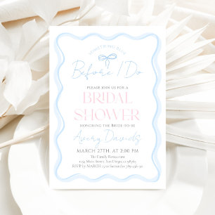 Something Blue Bow Wavy Modern Bridal Shower Invitation