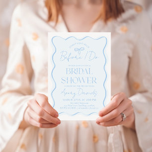 Something Blue Bow Wavy Modern Bridal Shower Invitation