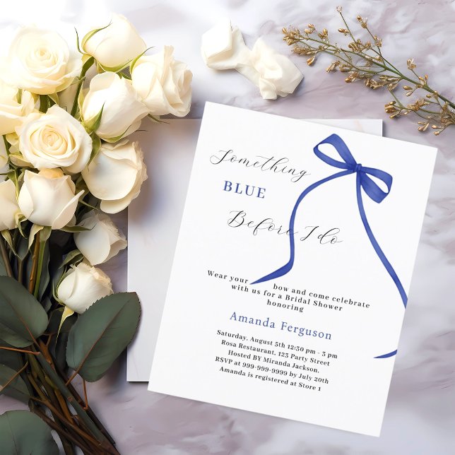 Something blue bow white Bridal Shower invitation (Creator Uploaded)