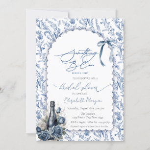 Something Blue Bow Wine Bottle Roses Floral Invitation