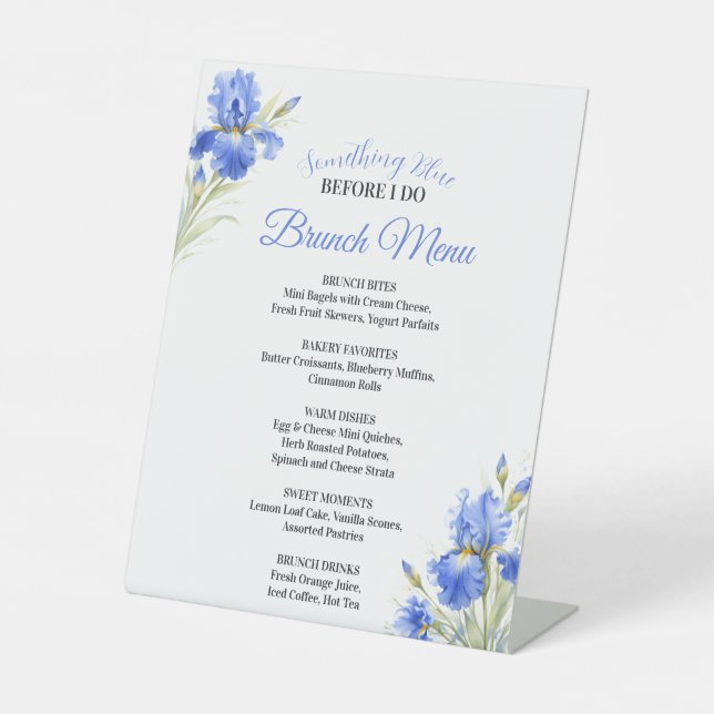 Something Blue Bridal Shower Brunch Menu Pedestal Sign (Front)