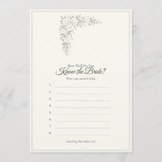 Something Blue Bridal Shower Game Card