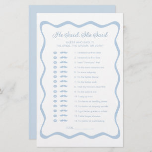 Something Blue Bridal Shower He Said She Said Game