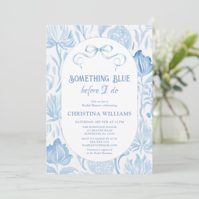 Something Blue Bridal Shower Invitation (Standing Front)