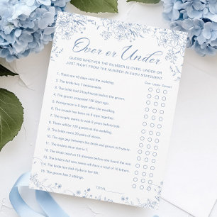Something Blue Bridal Shower Over Under Game Card