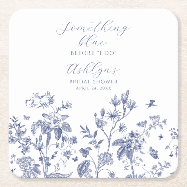 Something Blue Bridal Shower Paper Coaster (Front)