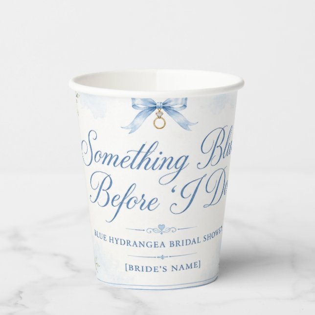 Something Blue Bridal Shower Paper Cups | Blue Hyd (Left)