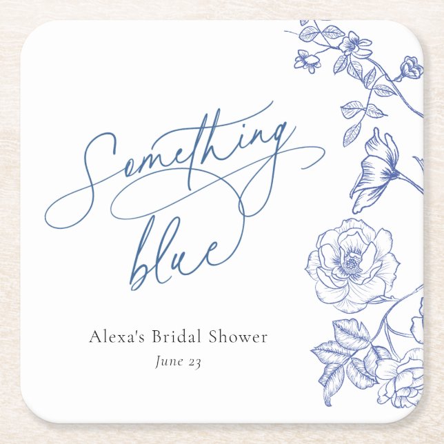 Something Blue Bridal Shower Square Paper Coaster (Front)