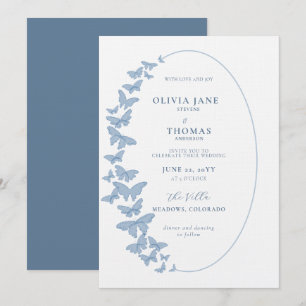 Something Blue Butterflies Frame Elegant Wedding Invitation