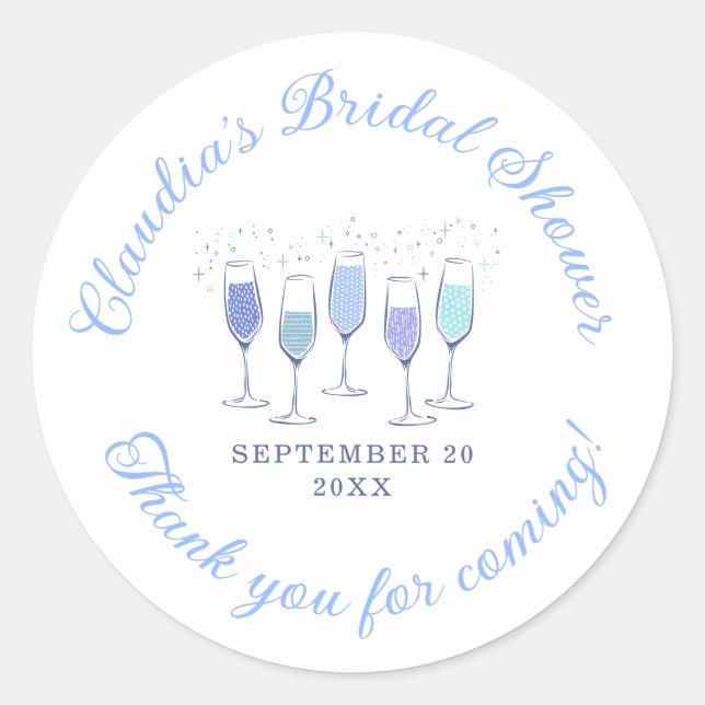 Something Blue Champagne Bridal Shower Classic Round Sticker (Front)