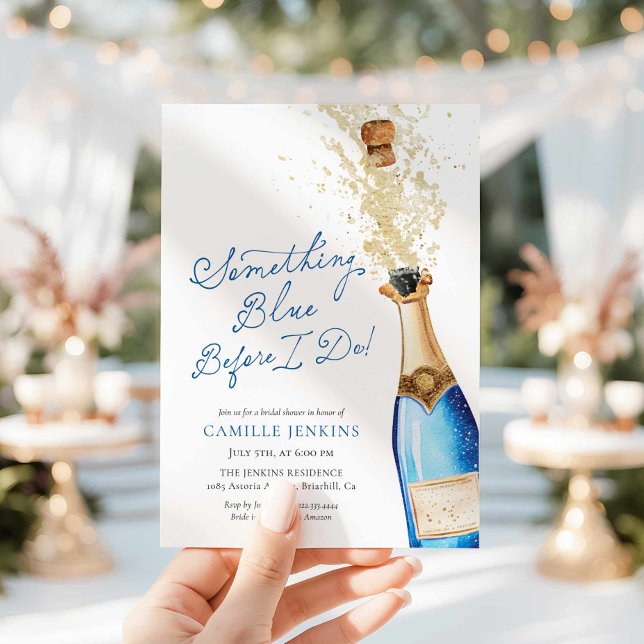 Something Blue Champagne Brunch Bridal Shower Invitation (Something Blue Before I do! Brunch and Bubbly Bridal Shower Invitation)
