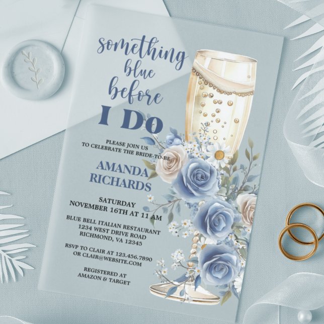 Something Blue Champagne Floral Bridal Shower Acrylic Invitations (Creator Uploaded)