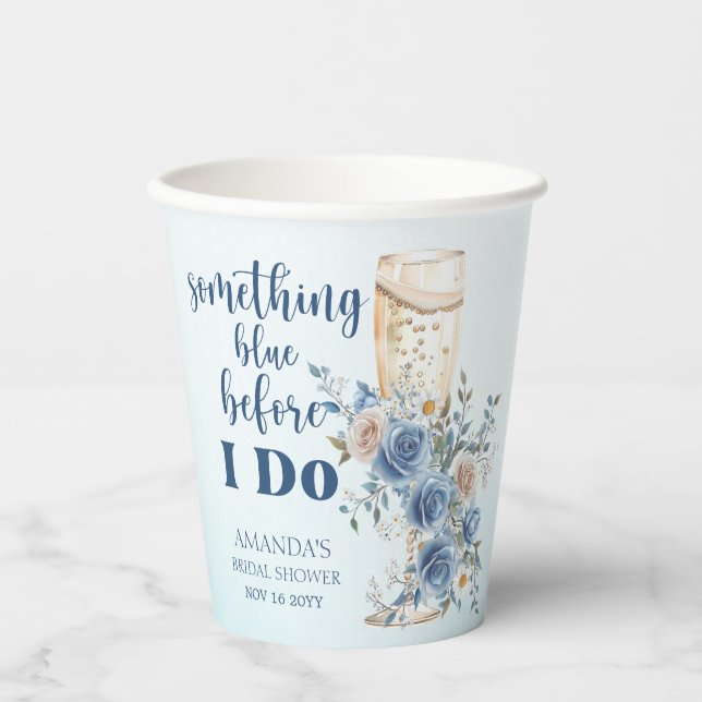 Something Blue Champagne Floral Bridal Shower  Paper Cups (Front)
