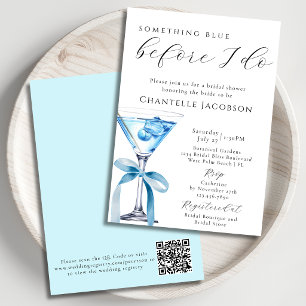 Something Blue Chic Martini QR Code Bridal Shower Invitation