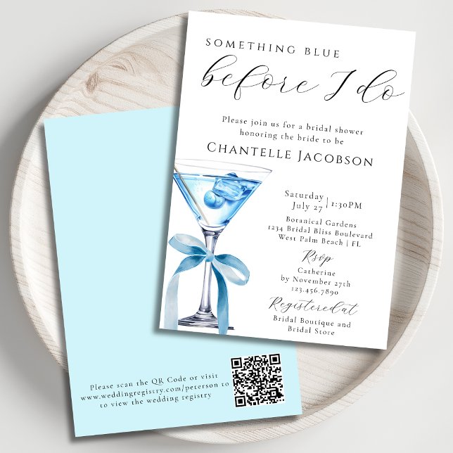 Something Blue Chic Martini QR Code Bridal Shower  Invitation (Creator Uploaded)