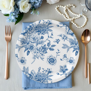 Something blue chinoiserie blue bridal shower paper plate