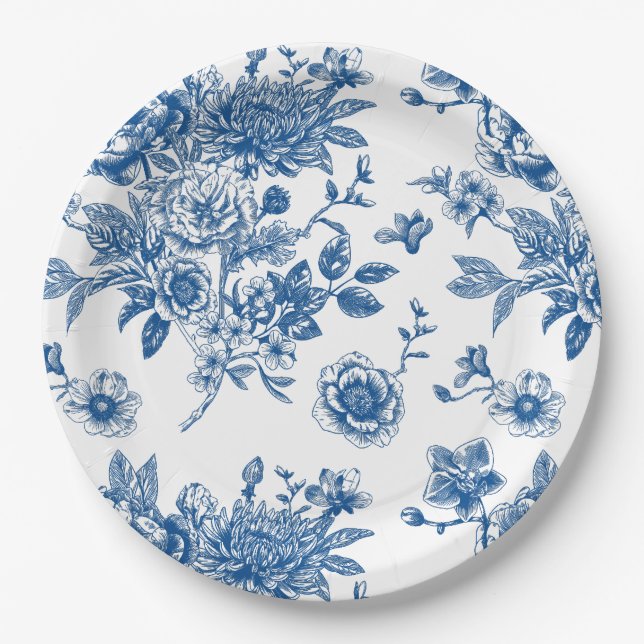Something blue chinoiserie blue bridal shower paper plate (Front)