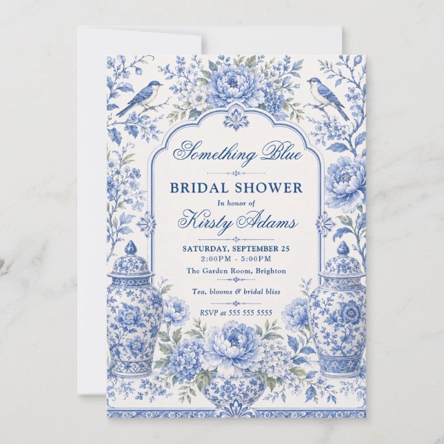 Something Blue Chinoiserie Bridal Shower Invitation (Front)
