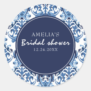 Something blue Chinoiserie pattern Bridal Shower Classic Round Sticker