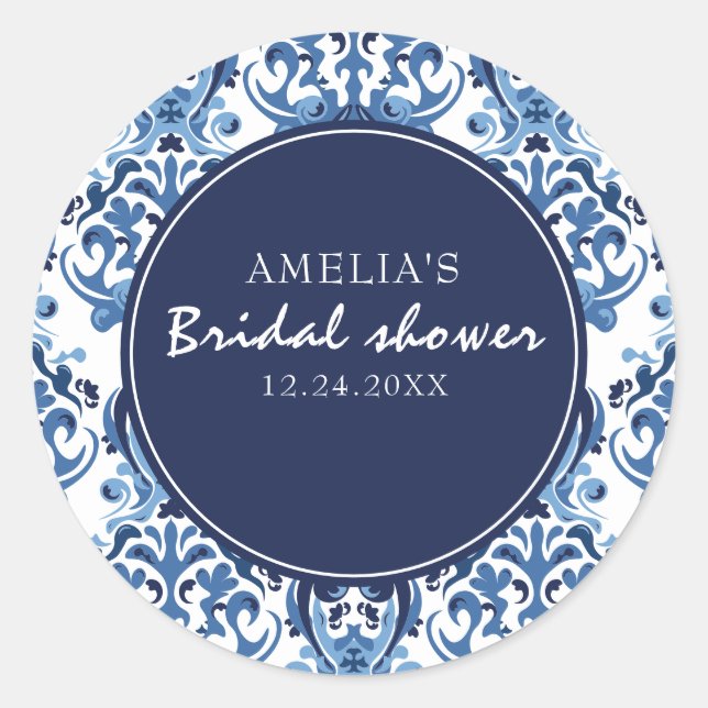 Something blue Chinoiserie pattern Bridal Shower Classic Round Sticker (Front)