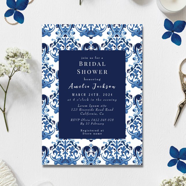Something blue chinoiserie pattern Bridal shower I Invitation (Creator Uploaded)