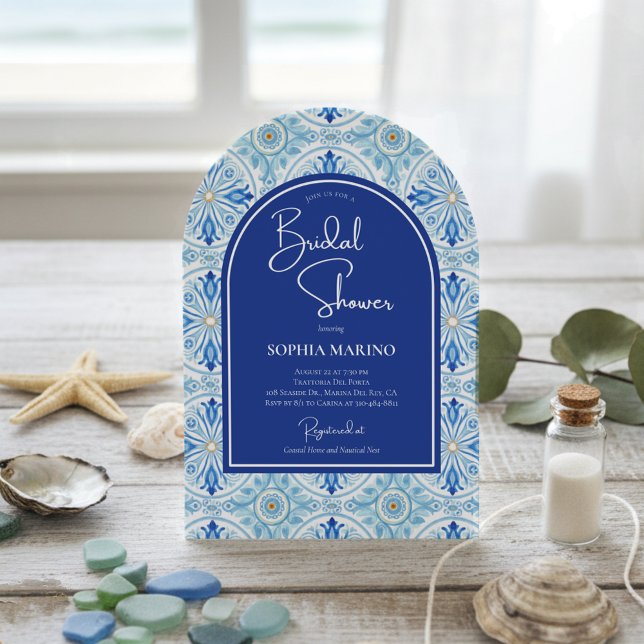 Something Blue Coastal Mediterranean Bridal Shower Invitation (Creator Uploaded)