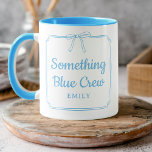 Something Blue Crew Bow Bridesmaid Bridal Party  Mug<br><div class="desc">Start your bridal celebrations with a personal touch! Our "Something Blue Crew" mug is the perfect keepsake for your bridal party. Featuring a chic blue and white design with a delicate bow detail, this mug can be personalised with any name, making each sip special. Ideal for bridesmaid proposals, bridal showers,...</div>