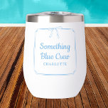 Something Blue Crew Chic Aesthetic Bow Custom Name<br><div class="desc">Celebrate in style with our Customisable 'Something Blue Crew' wine tumbler! Perfect for your bachelorette party or bridal shower, this elegant tumblers feature a soft blue design with a chic bow and frame detail. Personalise it with your name or your bridal party's names to make it truly unique. Crafted from...</div>