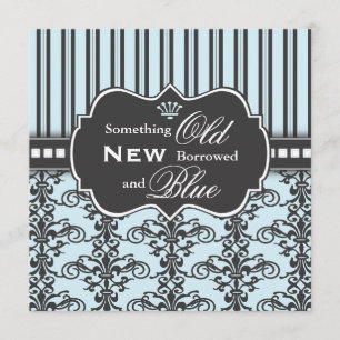 Something Blue Damask & Stripe Bridal Shower Invitation