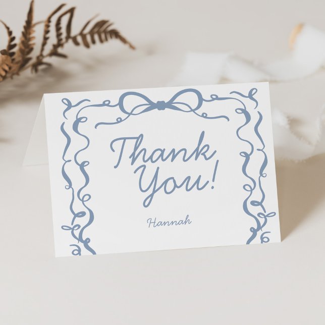 Something Blue Dusty Blue Bow Bridal Shower Thank You Card (Creator Uploaded)
