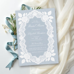 Something Blue Dusty Blue Lace Bridal Shower Invitation