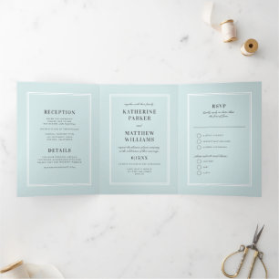 Something Blue Elegant All-In-One Wedding Tri-Fold Invitation