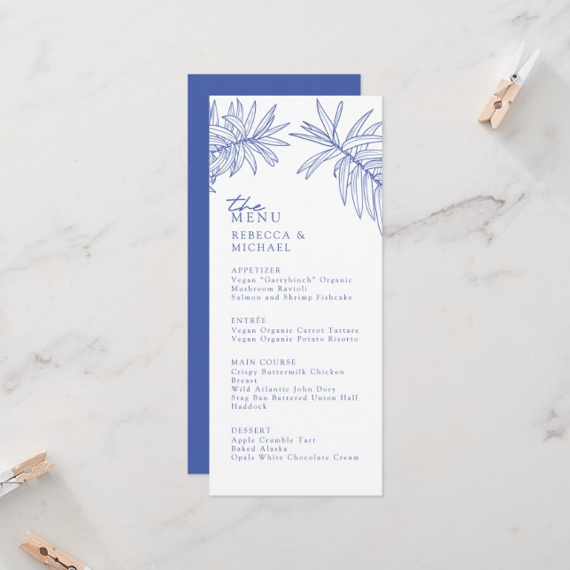 Something Blue Elegant Botanical Wedding Menu (Front/Back In Situ)