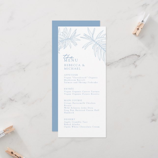Something Blue Elegant Botanical Wedding Menu (Front/Back In Situ)