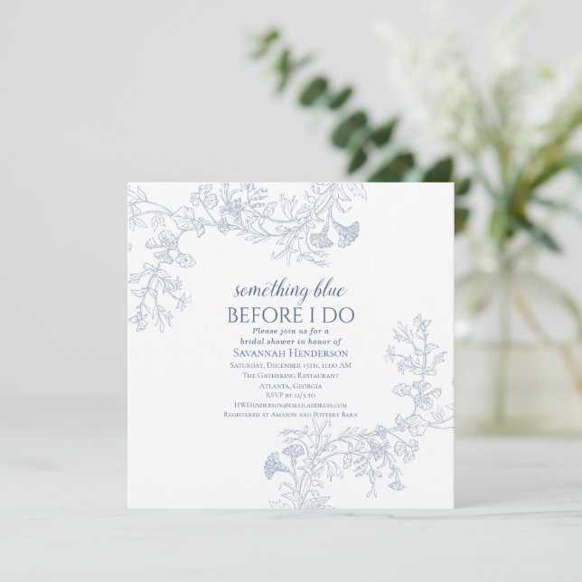 Something Blue Elegant Bridal Shower Invitation (Standing Front)