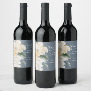SOMETHING BLUE - Elegant Floral on Blue Wedding Wine Label