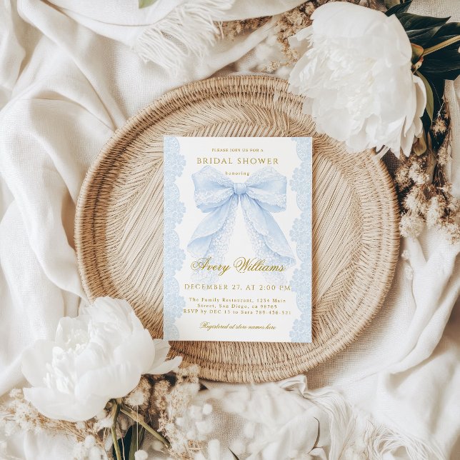 Something Blue Elegant Lace Ribbon Design Invitation (Creator Uploaded)