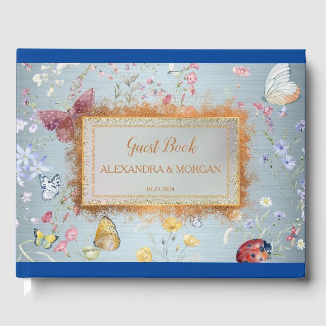 Something Blue Elegant Wildflower Wedding  Guest Book (Front)