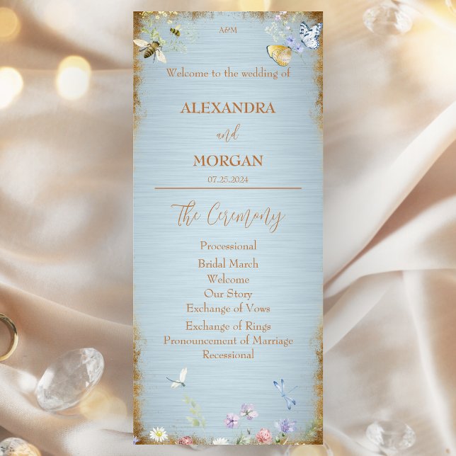 Something Blue Elegant Wildflower Wedding Program Programme (Creator Uploaded)