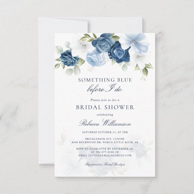 Something Blue Floral Before Photo Bridal Shower Invitation (Front)